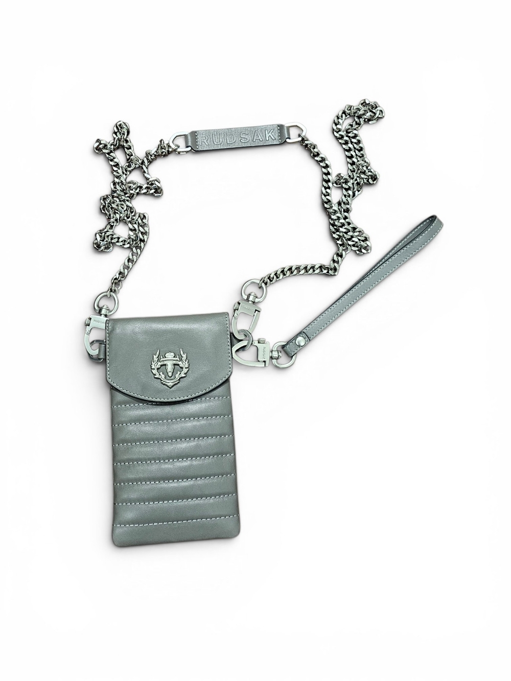 Rudsak Quilted Leather Crossbody Phone Pouch in Light Gray